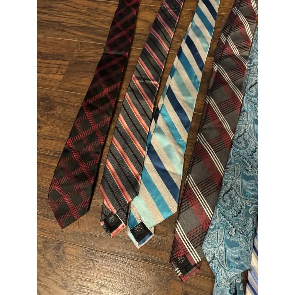 EXPRESS 100% Silk Tie Lot 10 Mens Blue Stripe Executive Necktie Plaid Gray